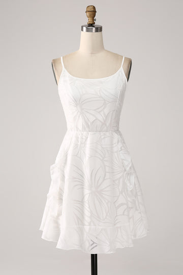 Modest White A-Line Spaghetti Straps Short Graduation Dress